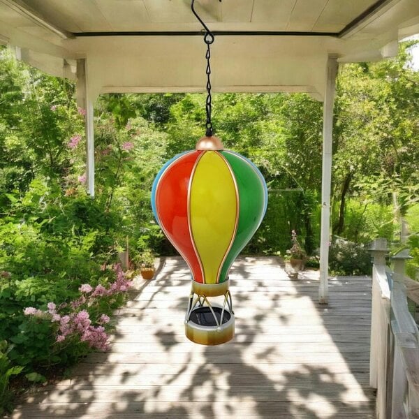 EDH Door Hardware Small Rainbow Solar Hot Air Balloon – Outdoor Hanging LED Light for Garden, Patio & Porch Décor (45cm x 14cm x 14cm)