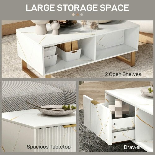 Wyld Haus Lima Wooden White Marble Effect and Gold Coffee Table With 2 Storage Drawers