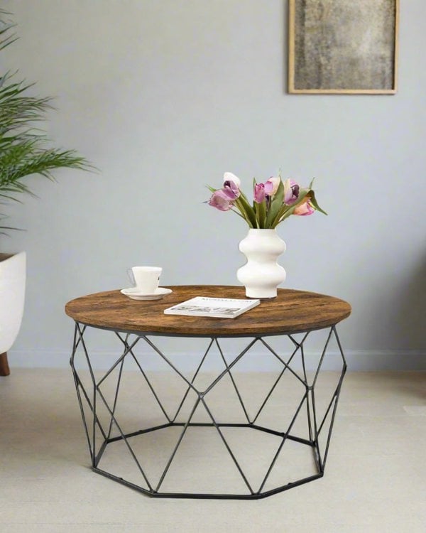Modcraft Industrial Round Coffee Table with Steel Frame