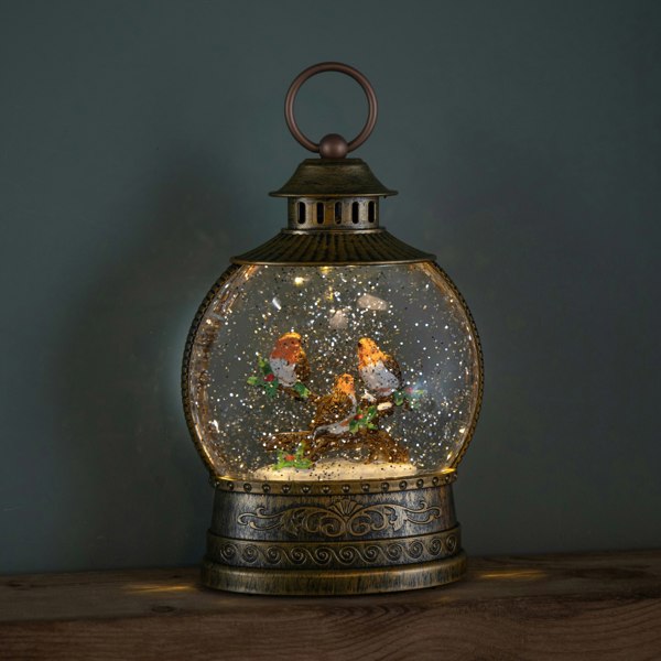 Samuel Alexander 22cm Dual Powered Light up Antique Gold Christmas Robin Water Spinner with LEDs