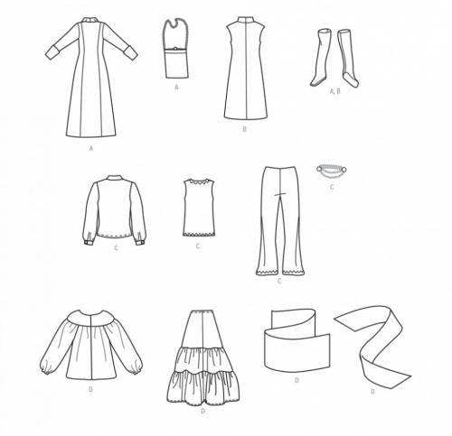 Simplicity Sewing Pattern 9869, Doll Clothes, Vintage Style OS (One Size) - Intermediate
