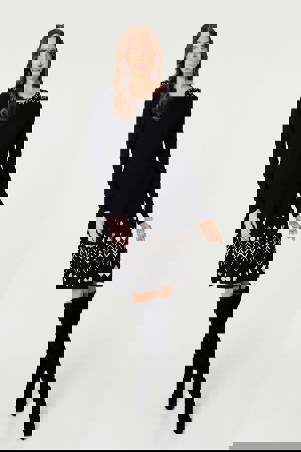 Black | Printed Knit Skater Dress