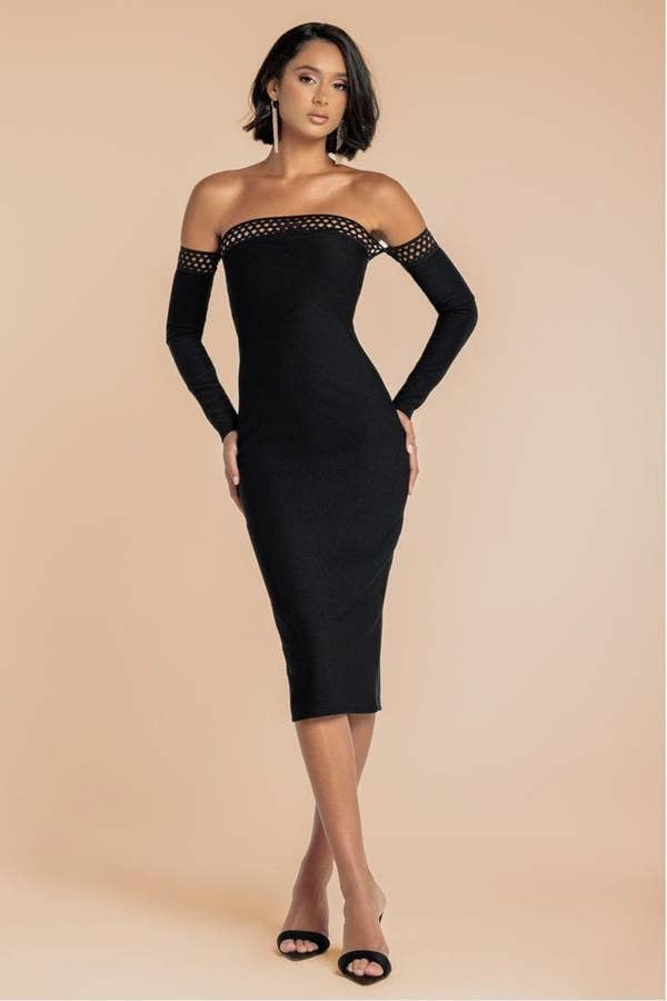 Boobtube Ribbed Midi Dress With Split - Black DR4186
