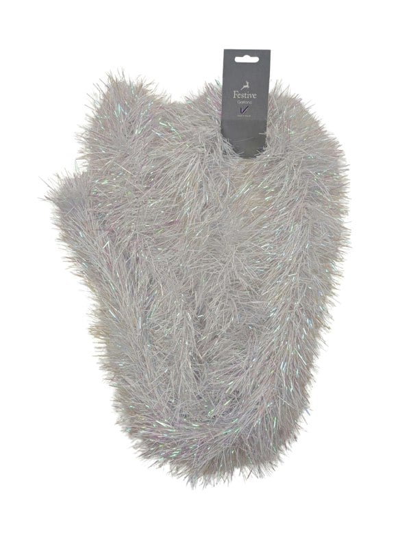 Samuel Alexander 2m x 10cm Festive Tinsel Garland Christmas Tree Decoration Iridescent White