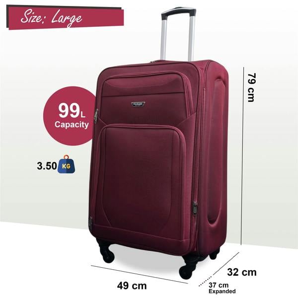 Infinity Luggage Soft Shell Lightweight Nylon Suitcase Set 4 Wheel Travel Case Holiday Bags