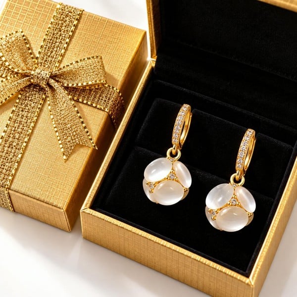 smartbies Luxury Gold Drop Earrings for Women with Gift Box – Elegant White Floral Crystal Earrings, Jewellery Gift for Her
