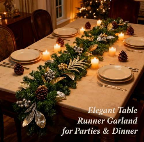 2m Champagne and Silver Christmas Garland for Elegant Home and Seasonal Decorating image 5