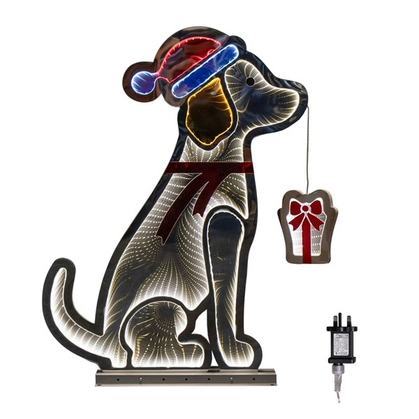 Samuel Alexander 78cm Infinity Light up Standing Dog Christmas Decoration with Warm White & Red LEDs on Metal Base