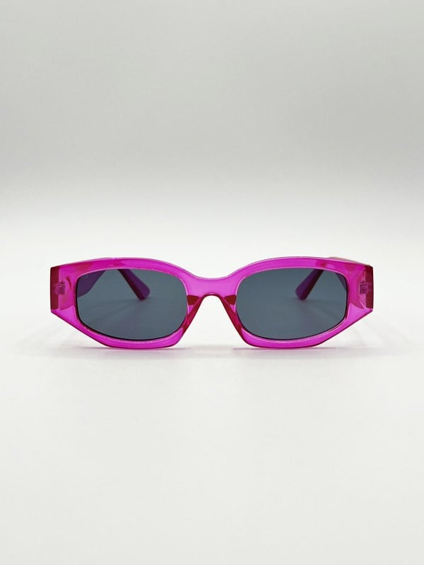 SVNX Angular Sunglasses in Translucent Hot Pink