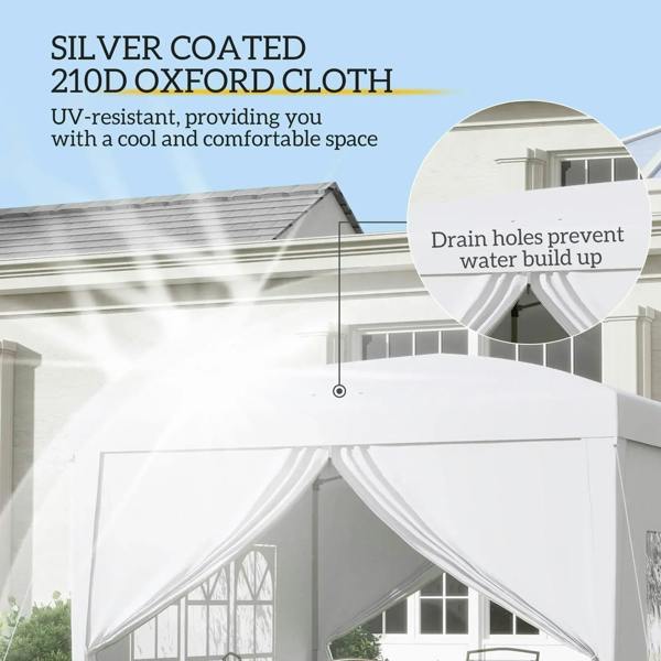 White pop-up gazebo tent with silver-coated Oxford cloth roof and window panels