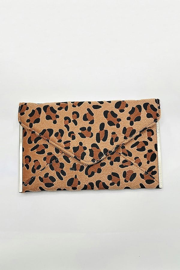 SVNX Leopard Envelope Clutch Bag In Brown