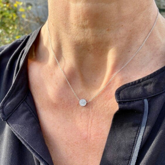 Reeves & Reeves 14ct Solid White Gold Diamond Disc Necklace