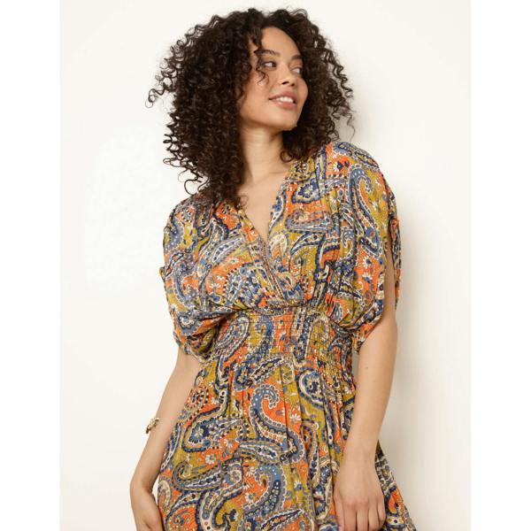 Blue Vanilla Gathered Sleeve V-Neck Maxi Dress