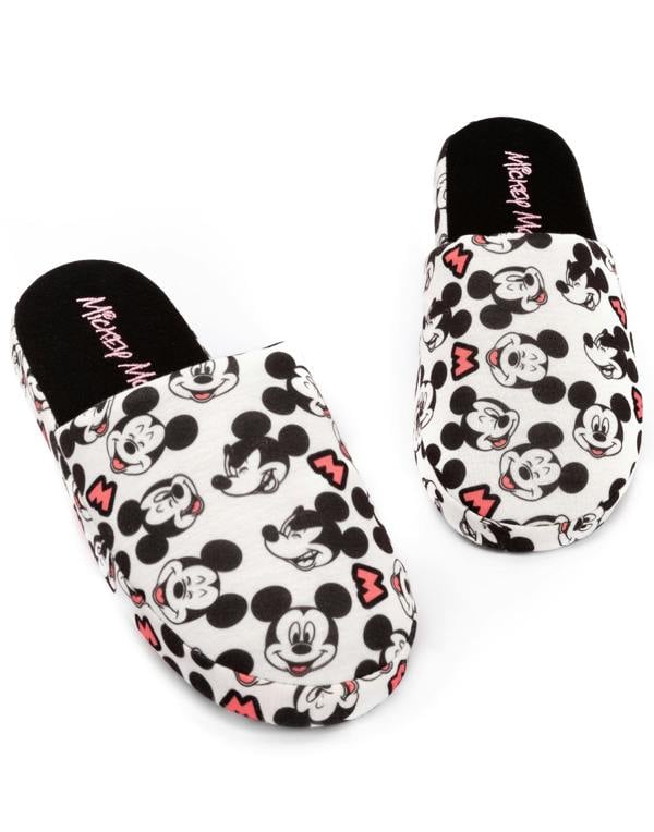 Disney Womens White Mickey Mouse Mule Slippers