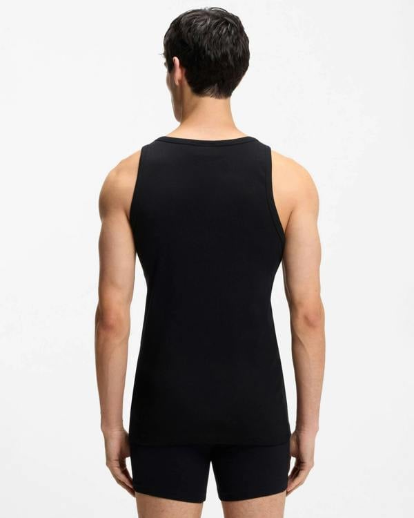 HUGO Two - Pack Mens Underwear Vests in Ribbed Stretch Cotton - Black 001 | CHO | Designer Mens,Underwear & Socks,Underwear,Mens,Underwear & Socks
