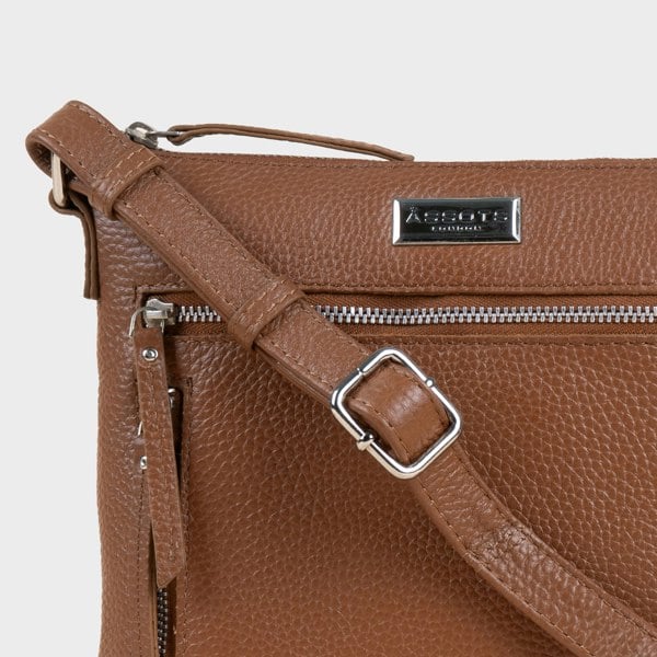 Assots London 'RUE' Tan Pebble Grain Real Leather Crossbody Bag