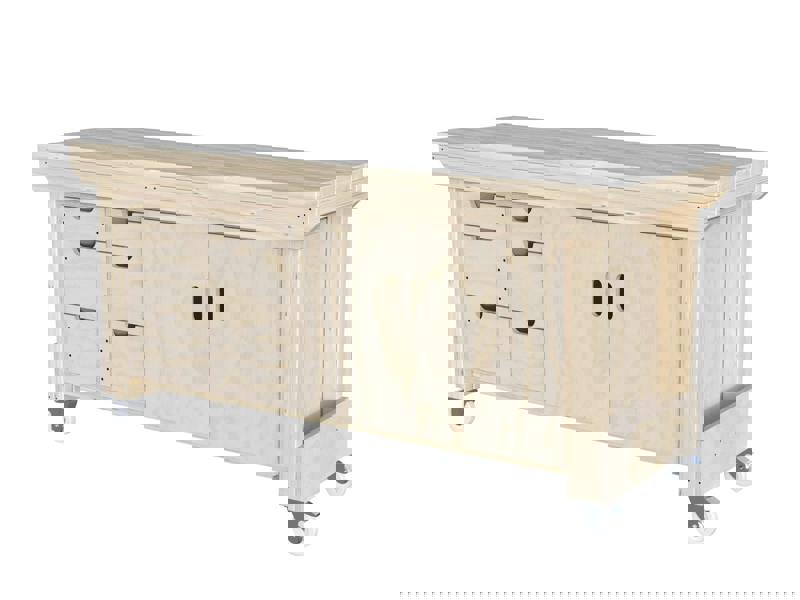 Acorn Heavy-Duty Cupboard Workbench (V.2) – Sturdy Wooden Workbench with Two-Door Cupboard, Multiple Large Drawers, and Optional Back Panel or Pegboard, Ideal for Garages, Workshops, and Sheds