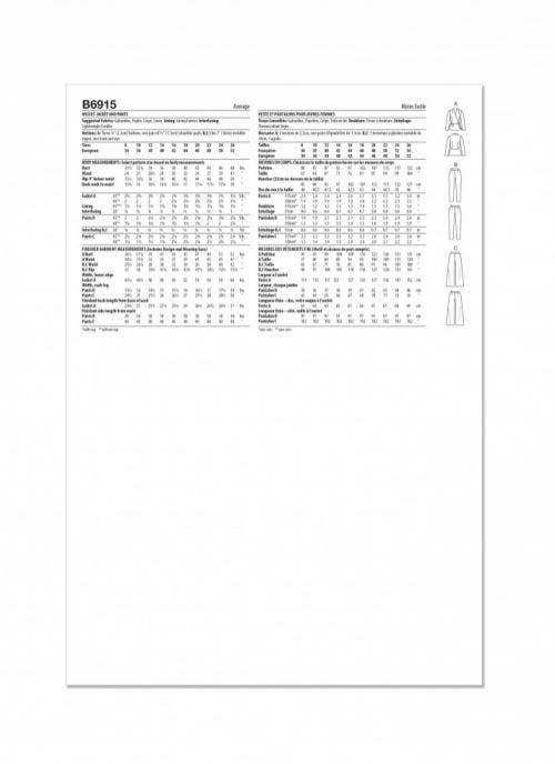 Butterick Sewing Pattern 6915, Jackets, Trousers, Suits for Women, B5 (8-10-12-14-16) - Intermediate