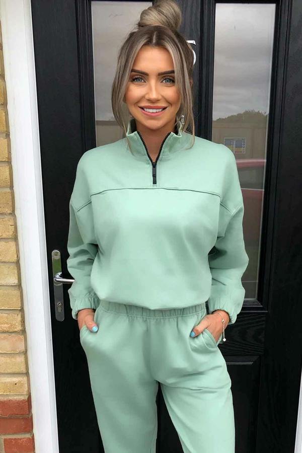 Urban Bliss Bay Elasticated Sage Half Zip Sweat