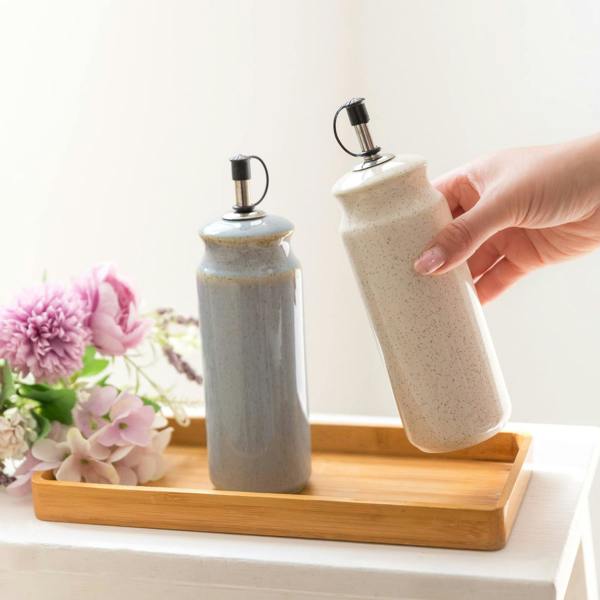 Scandi Home Ceramic Oil & Vinegar Bottles, Set of 2, Cream & Duck Egg Blue Reactive Glaze