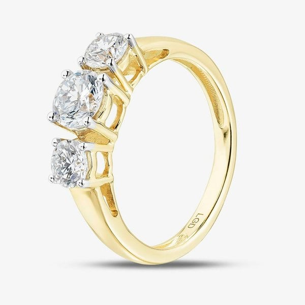 T. H. Baker 9ct Yellow Gold 1.00ct Brilliant Cut Lab Grown Diamond Three Stone Ring LGR5026-100