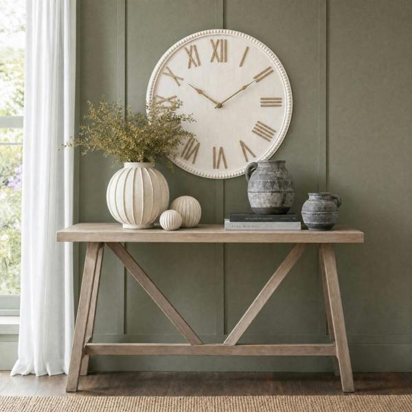 Large Rustic White Clock With Beaded Frame