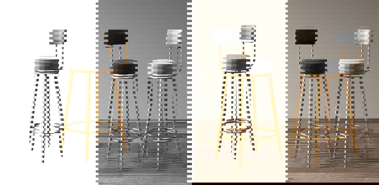 Gregary Bar Stool, Velvet, Gold Leg-Ritconcept-Rit Concept