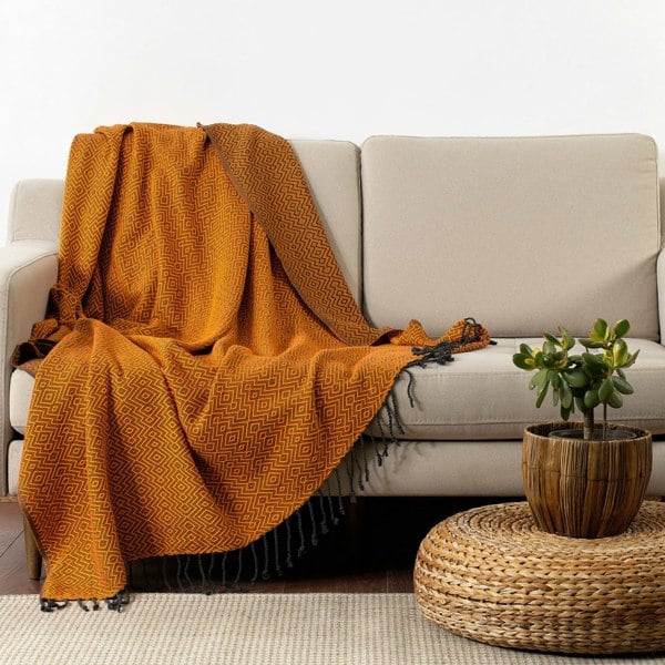 Cotton and Olive Rumeli Cotton Throw Blanket, HAND-LOOMED