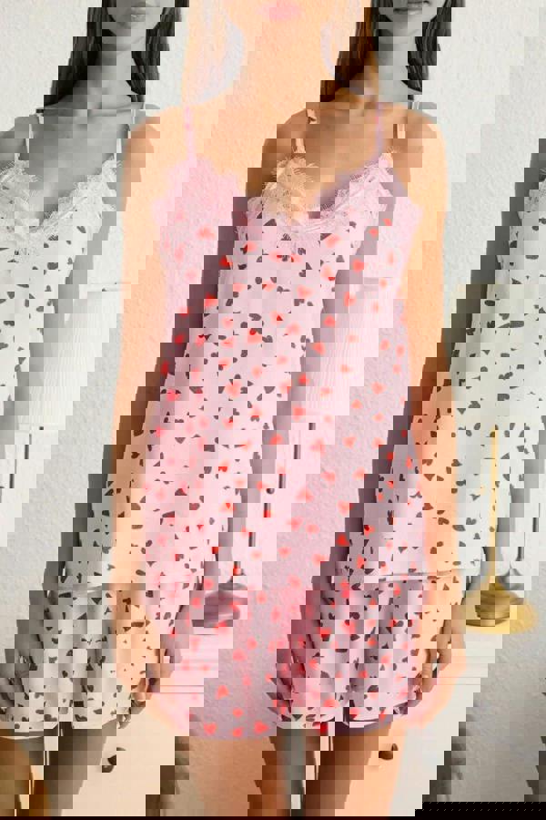 WOVCOR 2-Piece Lace-Trimmed Strappy Viscose Woven Pajama Set with Short