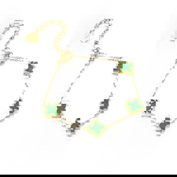 Say It With Green Crystal Clover Bracelet - Yellow Gold Plated