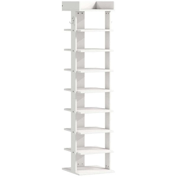 Bobobiy Shoe Rack 9-Tier Shoe Storage Organiser Top Tray Guardrail 2 Hooks 30 x 30 x 128.4 cm White