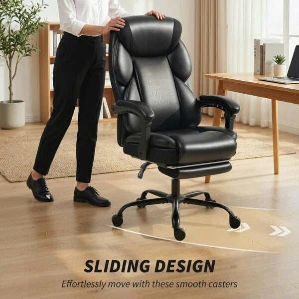 Adjustable Office Chair Reclining Computer Desk Chair with Footrest, Armrest, Casters, Black