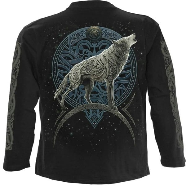 Spiral Direct Unisex Adult Celtic Wolf Long-Sleeved T-Shirt - Black