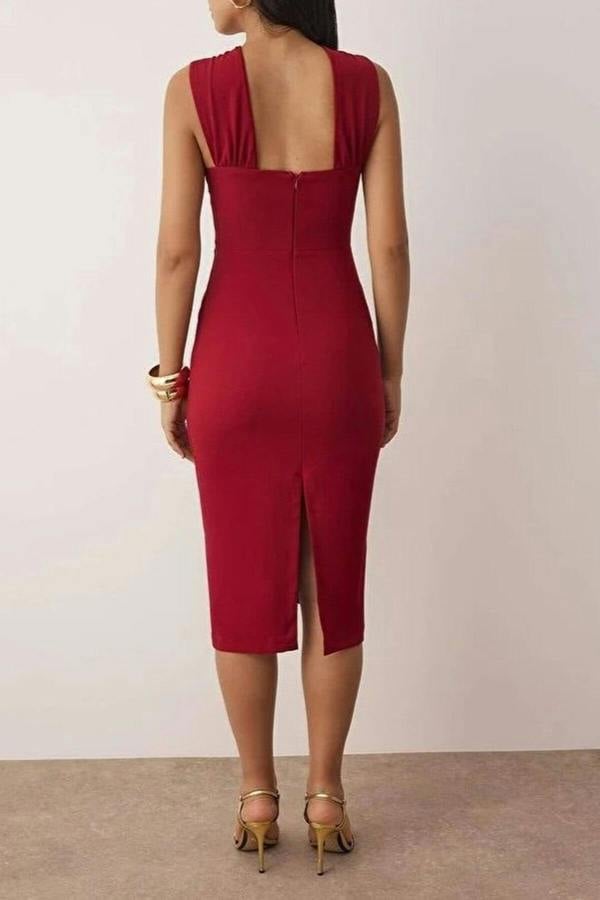 WOVCOR Accessory Detail Woven Midi Unlined Dress