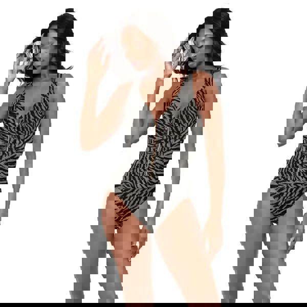 Miraclesuit Zirconic Zipt swimsuit in black/white zebra print with tummy control