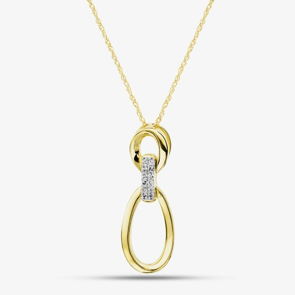 T. H. Baker 9ct Yellow Gold 0.05ct Pave Diamond Oval Linked Pendant Necklace THP44319-05NJ