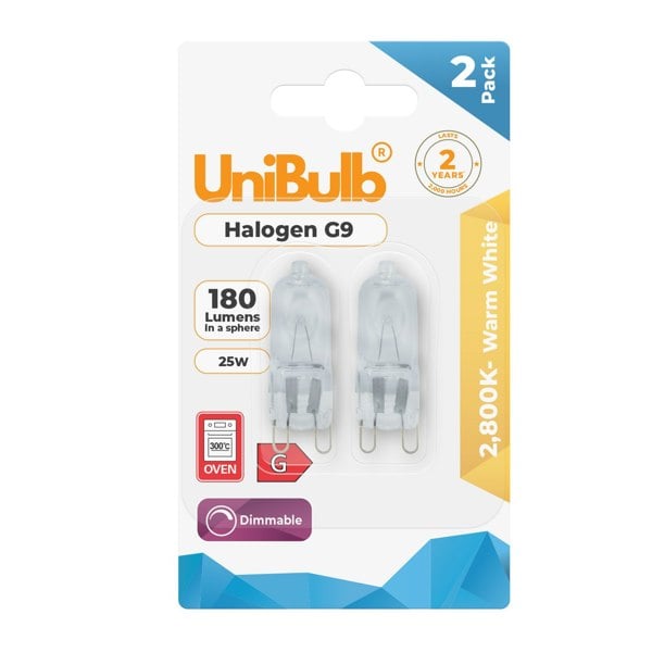 Shop for UniBulb Halogen G9 light bulb Capsule 180lm 25W 2800K (Warm White) - Pack of 2 lightbulb