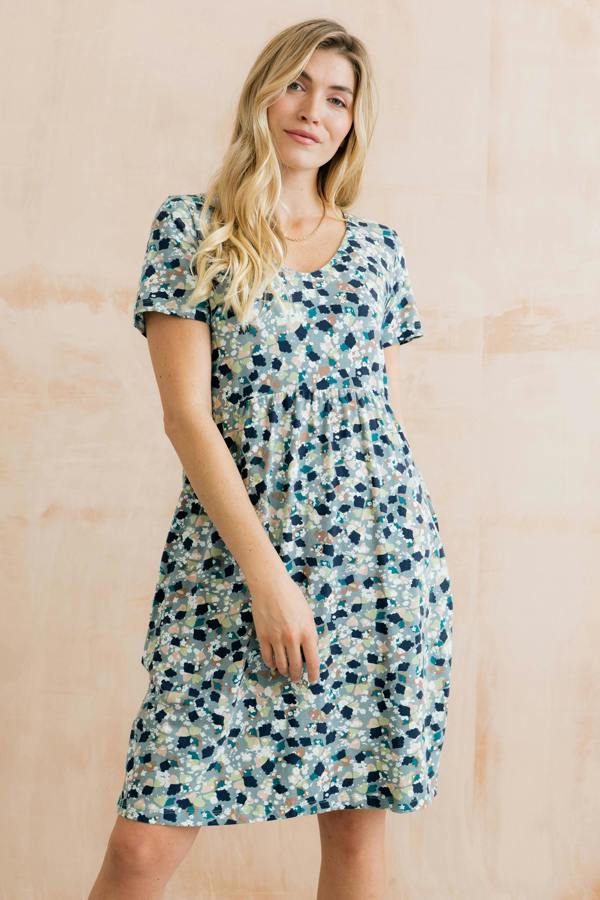Lily & Me Festival Printed Organic Cotton Jersey Dress Ocean