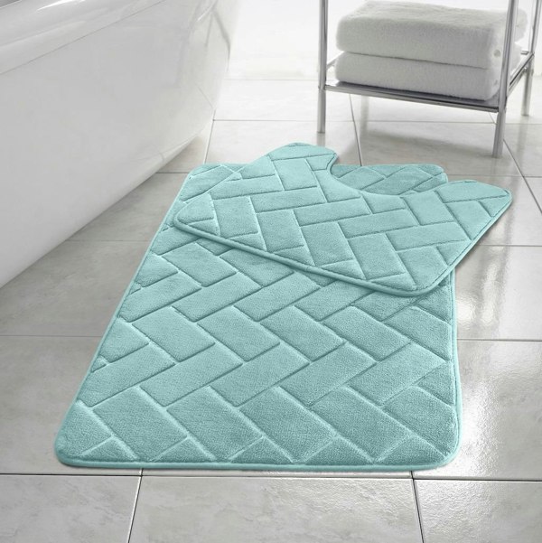 HomeSpace Direct Memory Foam Blocks Anti Slip Bath Mat Set 2 Piece