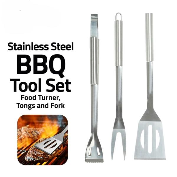 Fusion Food Care Fusion Food BBQ Tool Set of 3 Premium Barbecue Utensils BBQ Food Turner Tong and Fork Stainless Steel BBQ Tool Set
