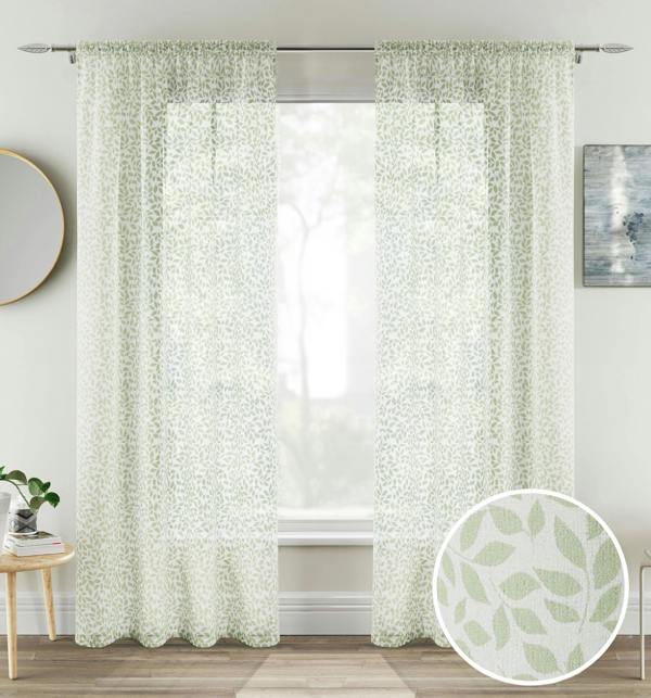 Tyrone Textiles Leaf Print Linen-Look Voile Panel - Pair
