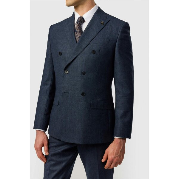 Ted Baker Tailored Fit Navy Prince of Wales Check Double Breasted Jacket