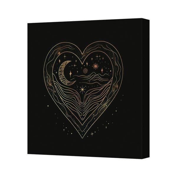Benjamin Tate Design Gold Heart on Black Canvas Art Print Modern Wall Decor