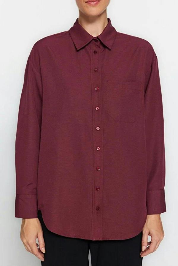 WOVCOR Single Pocket Boyfriend Cotton Woven Shirt
