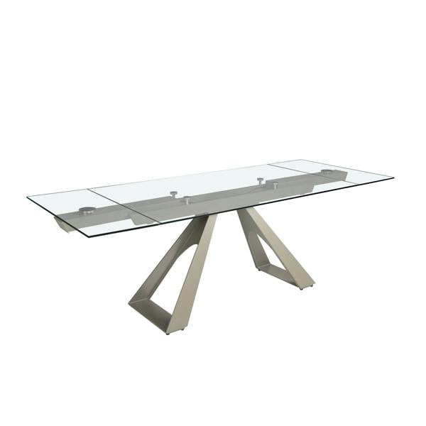 Angel Cerdá Rectangular extending dining table in tempered glass and taupe grey steel 1125