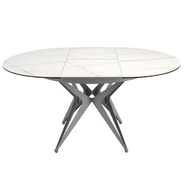 Angel Cerdá Round extendable dining table in porcelain marble and grey steel 1119