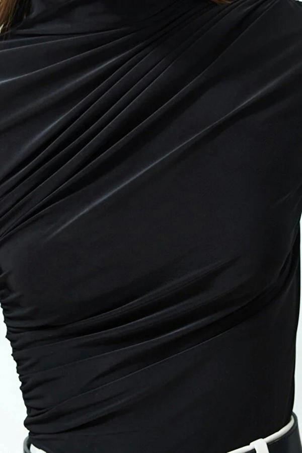 WOVCOR Draped High Neck Long Sleeve Blouse