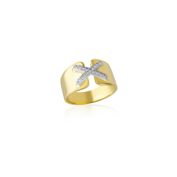 Spero London Sterling Silver X Signet Ring Gold Vermeil