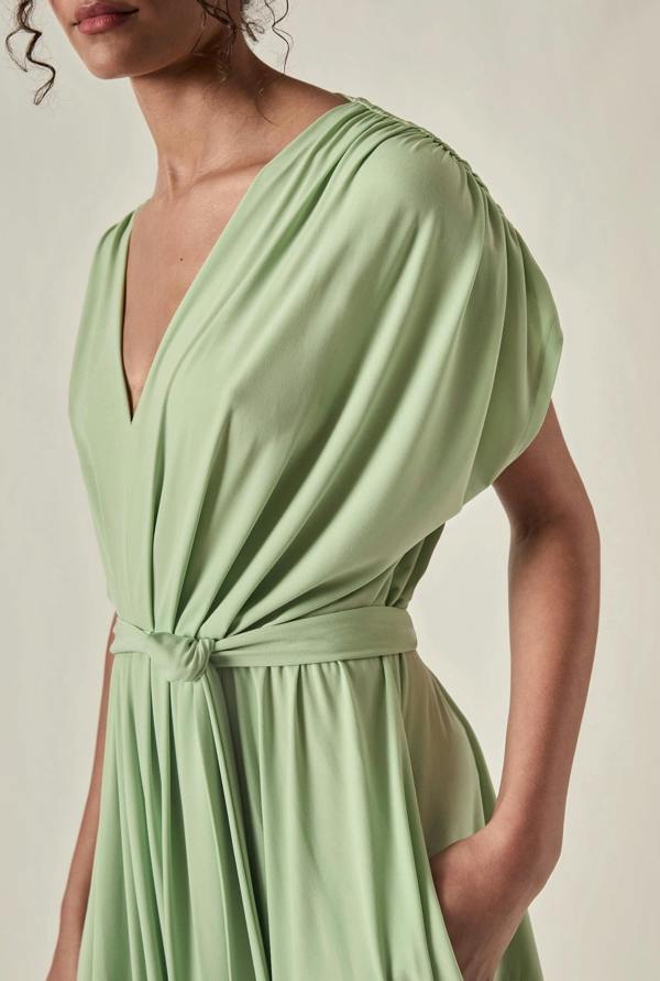James Lakeland Draped Open-Back Midi Dress – Sage Green