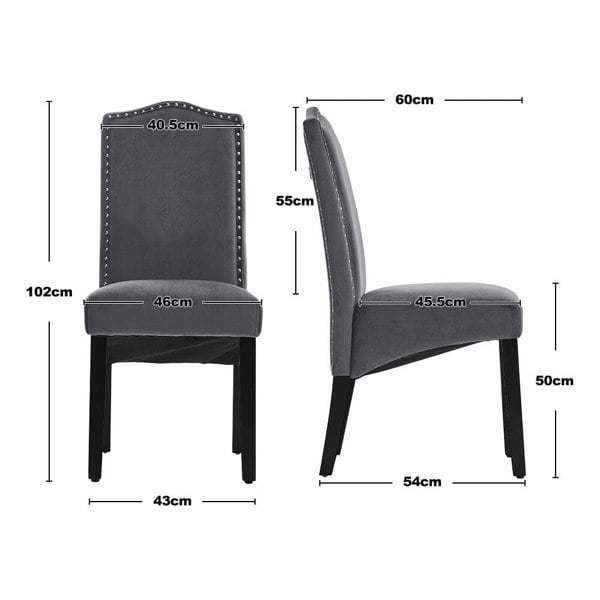 Grey Velvet High Back Dinning Chair Set of 2 Dining Chairs Living and Home